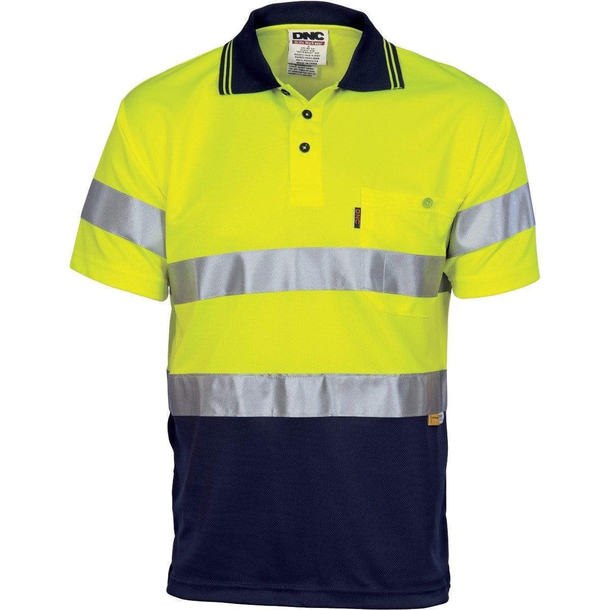 Dnc Workwear Hi-vis D/n Cool Breathe Polo Shirt With 3m 8906 R/tape - Short Sleeve - 3911 Work Wear DNC Workwear Yellow/Navy XS 