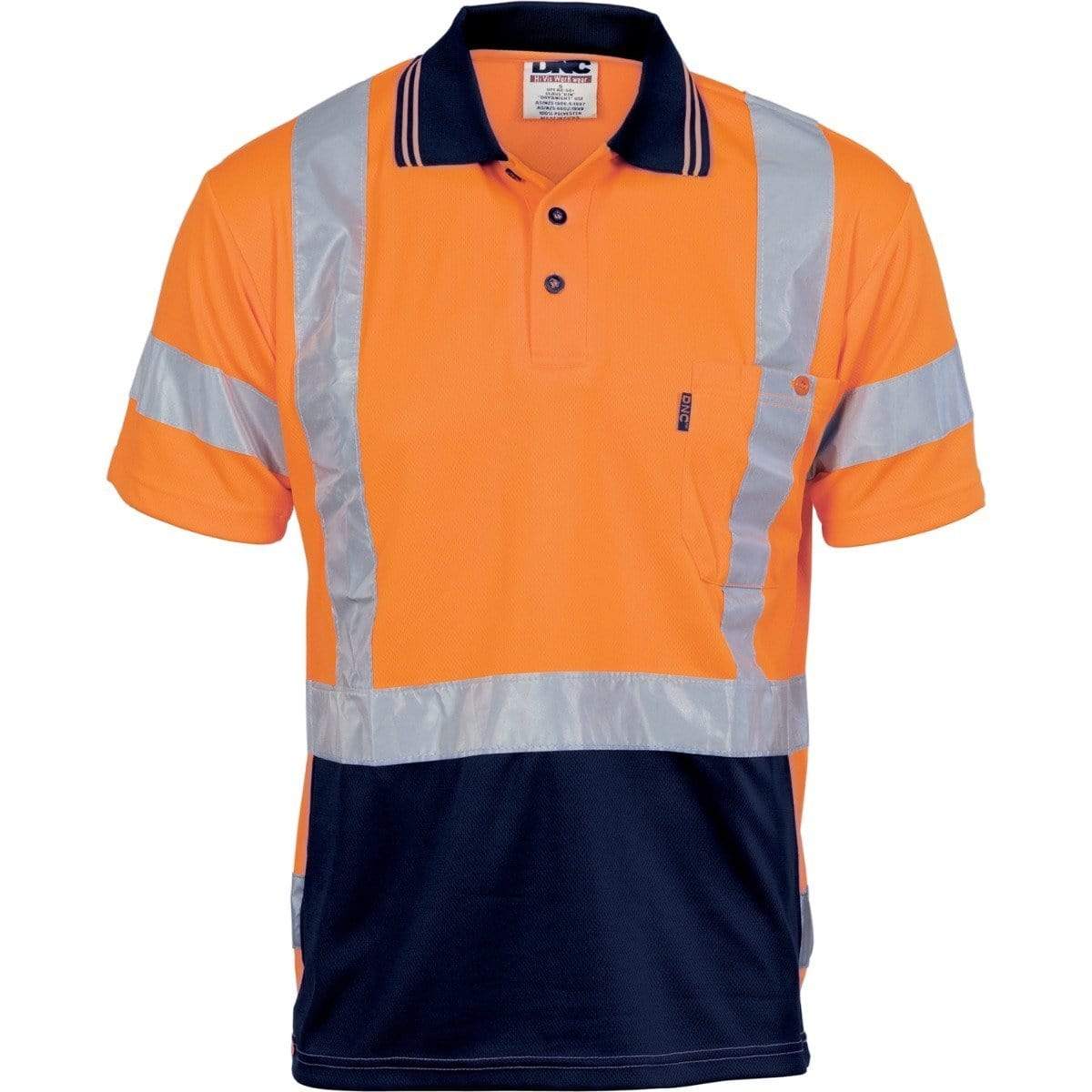 Dnc Workwear Hi-vis D/n Cool Breathe Short Sleeve Polo Shirt With Cross-back Reflective Tape - 3712 Work Wear DNC Workwear Orange 5XL 