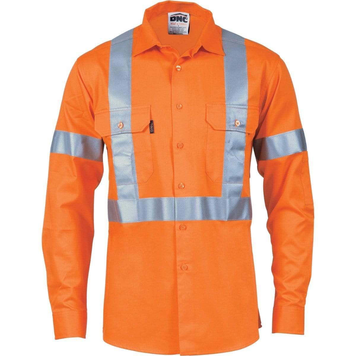 Dnc Workwear Hi-vis D/n Long Sleeve Cotton Shirt With Cross Back Generic R/tape - 3989 Work Wear DNC Workwear Orange XS 