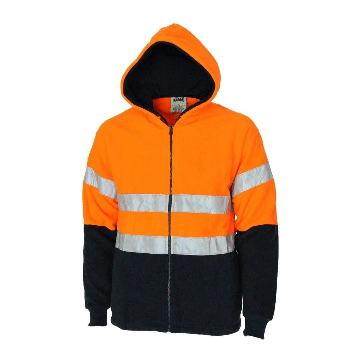 Dnc Workwear Hi-vis Full Zip Polar Fleece Hoodie With Csr Reflective Tape - 3926 Work Wear DNC Workwear Orange/Navy XS 