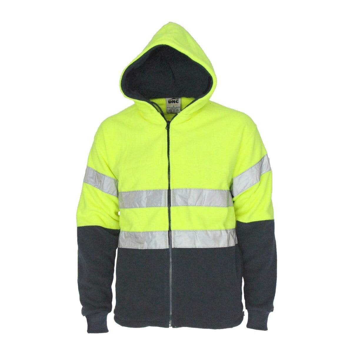 Dnc Workwear Hi-vis Full Zip Polar Fleece Hoodie With Csr Reflective Tape - 3926 Work Wear DNC Workwear Yellow/Navy XS 