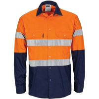 Dnc Workwear Hi-vis R/w Cool-breeze T2 Vertical Vented Long Sleeve Cotton Shirt With Gusset Sleeves, Generic R/tape - 3782 Work Wear DNC Workwear Orange/Navy XS 