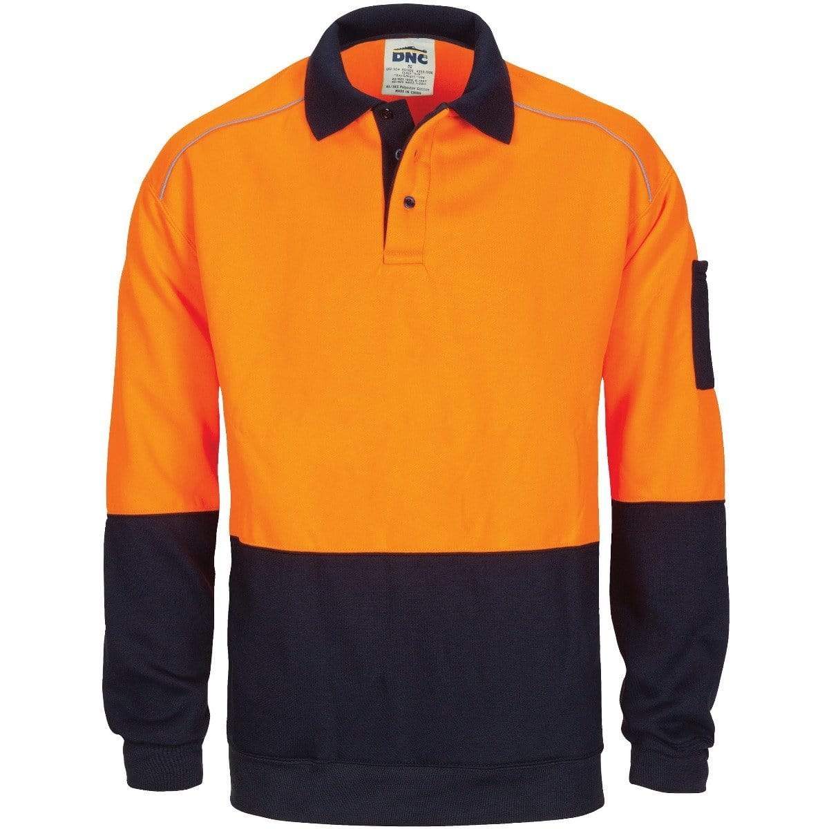 Dnc Workwear Hi-vis Rugby Top Windcheater With Two Side Zipped Pockets - 3727 Work Wear DNC Workwear Orange/Navy XS 