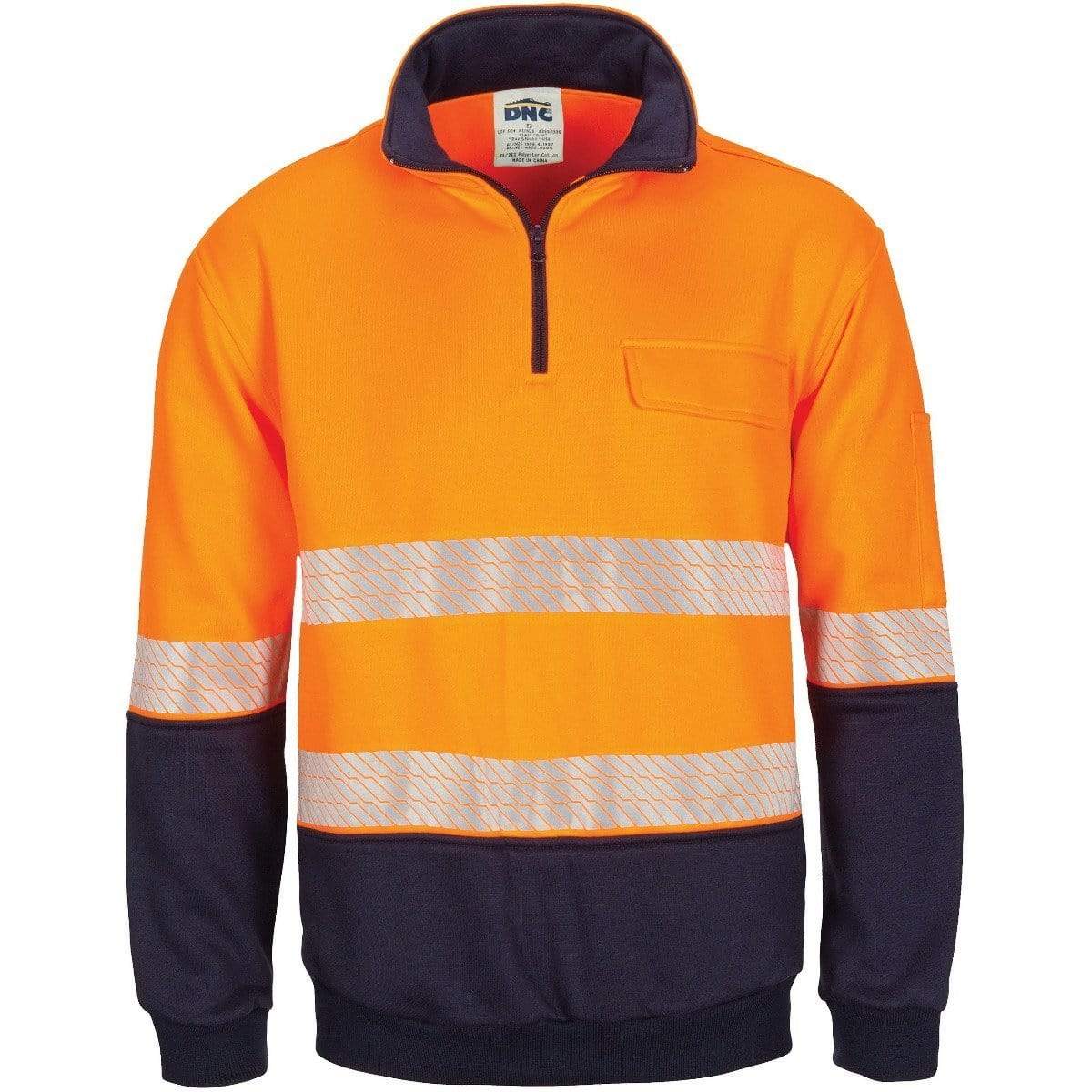 Dnc Workwear Hi-vis Segment Taped 1/2 Zip Fleecy Windcheater - 3529 Work Wear DNC Workwear Orange/Navy XS 