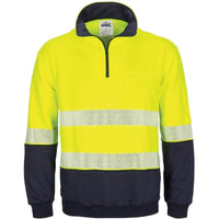 Dnc Workwear Hi-vis Segment Taped 1/2 Zip Fleecy Windcheater - 3529 Work Wear DNC Workwear Yellow/Navy XS 