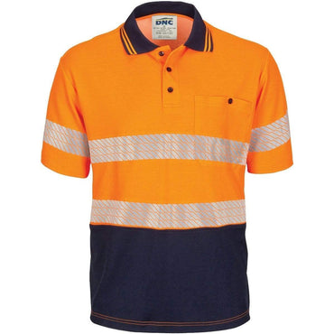 Dnc Workwear Hi-vis Segment Taped Cotton Backed Short Sleeve Polo - 3517 Work Wear DNC Workwear Orange/Navy XS 