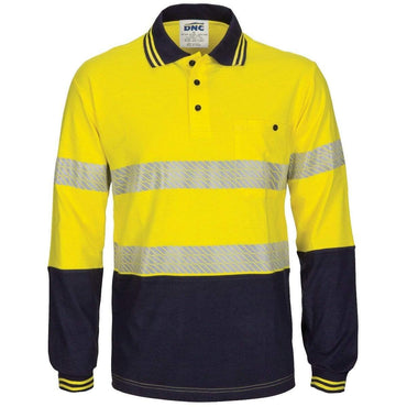 Dnc Workwear Hi-vis Segment Taped Long Sleeve Cotton Jersey Polo - 3516 Work Wear DNC Workwear Yellow/Navy XS 