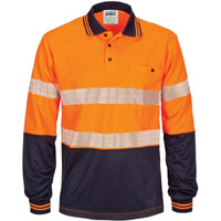 Dnc Workwear Hi-vis Segment Taped Micromesh Long Sleeve Polo - 3513 Work Wear DNC Workwear Orange/Navy XS 
