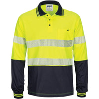 Dnc Workwear Hi-vis Segment Taped Micromesh Long Sleeve Polo - 3513 Work Wear DNC Workwear Yellow/Navy XS 