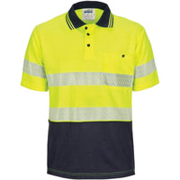 Dnc Workwear Hi-vis Segment Taped Short Sleeve Cotton Jersey Polo - 3511 Work Wear DNC Workwear Yellow/Navy XS 