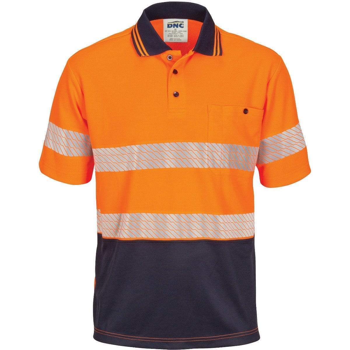 Dnc Workwear Hi-vis Segment Taped Short Sleeve Cotton Jersey Polo - 3511 Work Wear DNC Workwear Orange/Navy XS 
