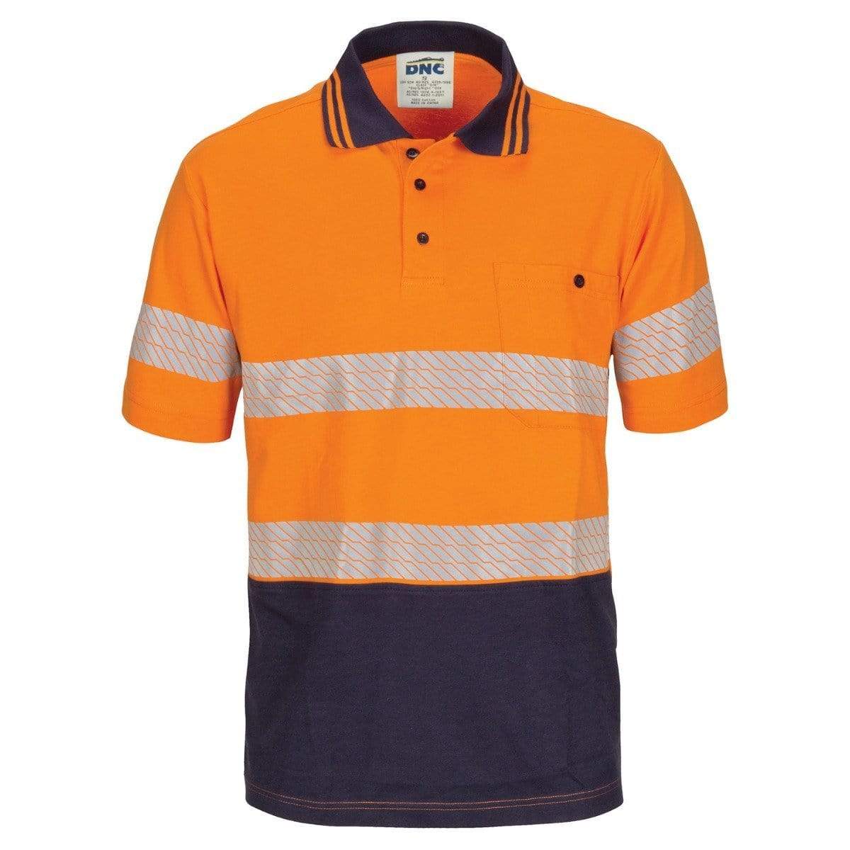 Dnc Workwear Hi-vis Segment Taped Short Sleeve Cotton Jersey Polo - 3515 Work Wear DNC Workwear Orange/Navy XS 