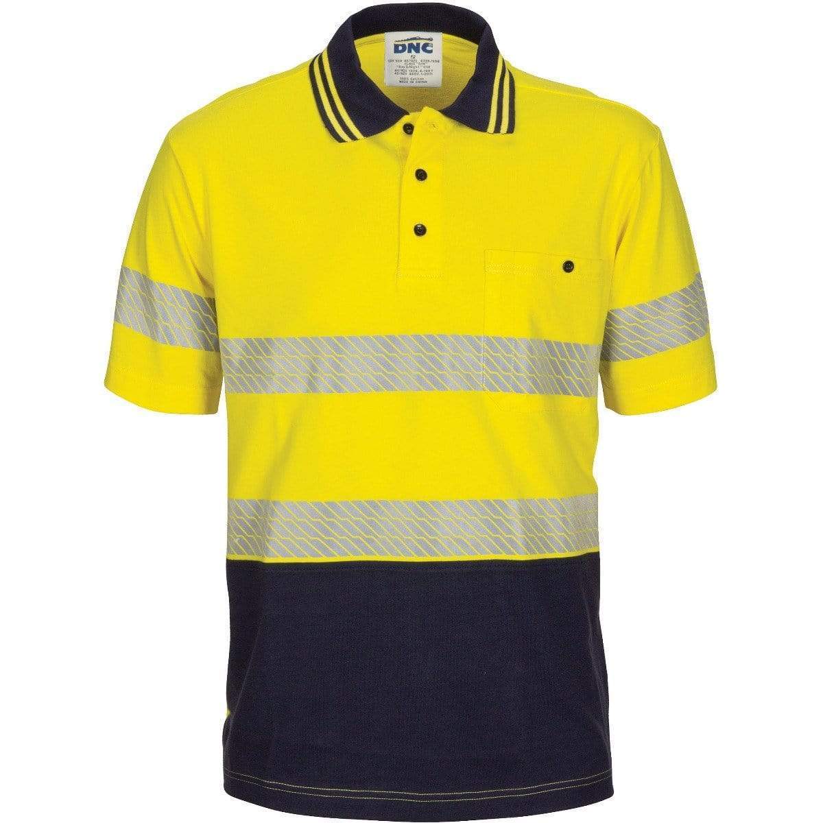 Dnc Workwear Hi-vis Segment Taped Short Sleeve Cotton Jersey Polo - 3515 Work Wear DNC Workwear Yellow/Navy XS 