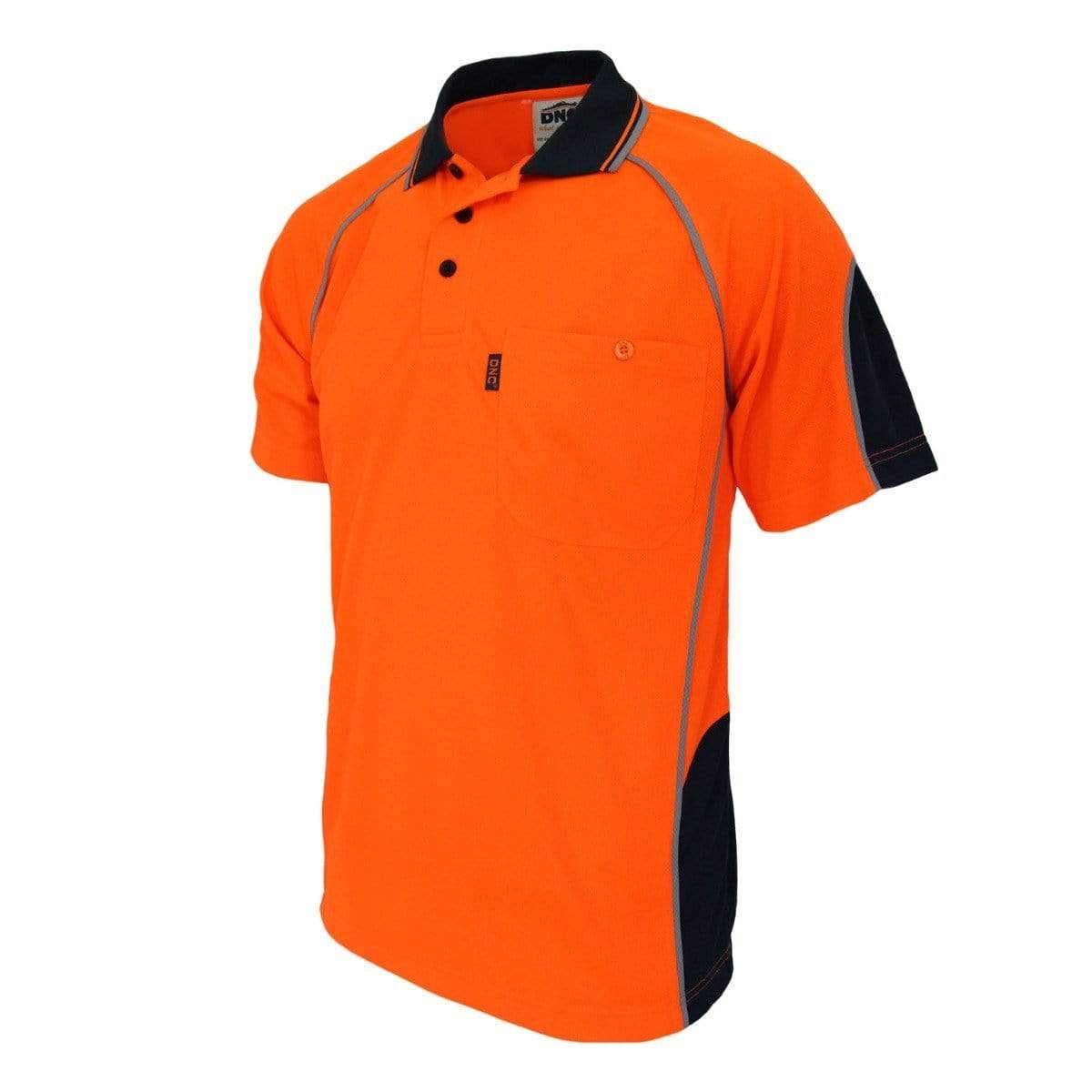 Dnc Workwear Hi-vis Semicircle-piping Polo - 3569 Work Wear DNC Workwear Orange/Navy XS 