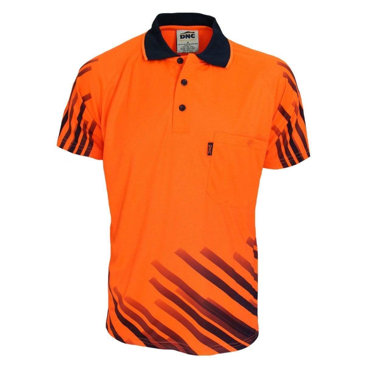 Dnc Workwear Hi-vis Sublimated Full Stripe Polo - 3566 Work Wear DNC Workwear Orange/Navy S 