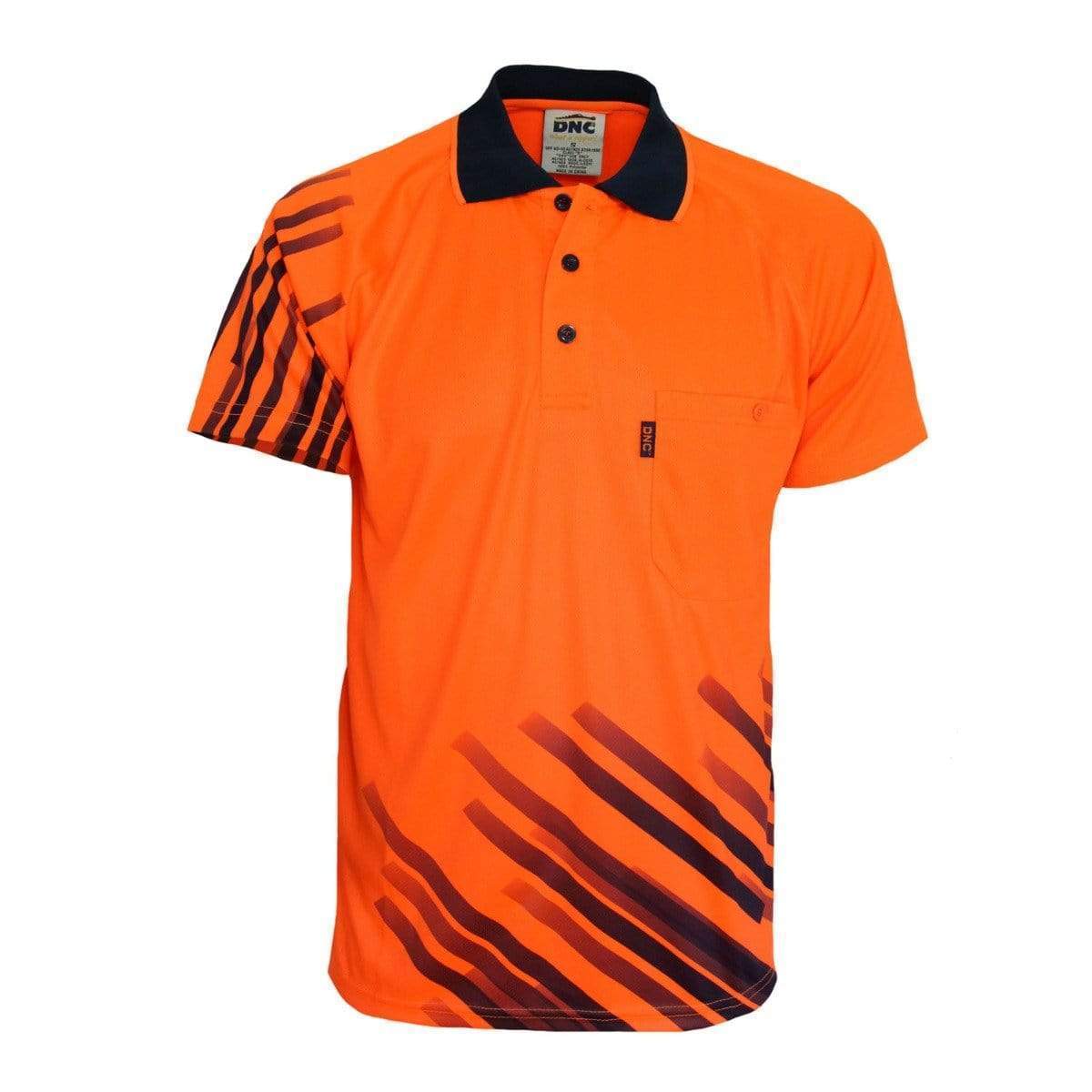 Dnc Workwear Hi-vis Sublimated Stripe Polo - 3565 Work Wear DNC Workwear Orange/Navy XS 