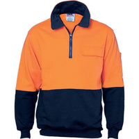 Dnc Workwear Hi-vis Two-tone 1/2 Zip Cotton Fleecy Windcheater  -3923 Work Wear DNC Workwear Orange/Navy XS 