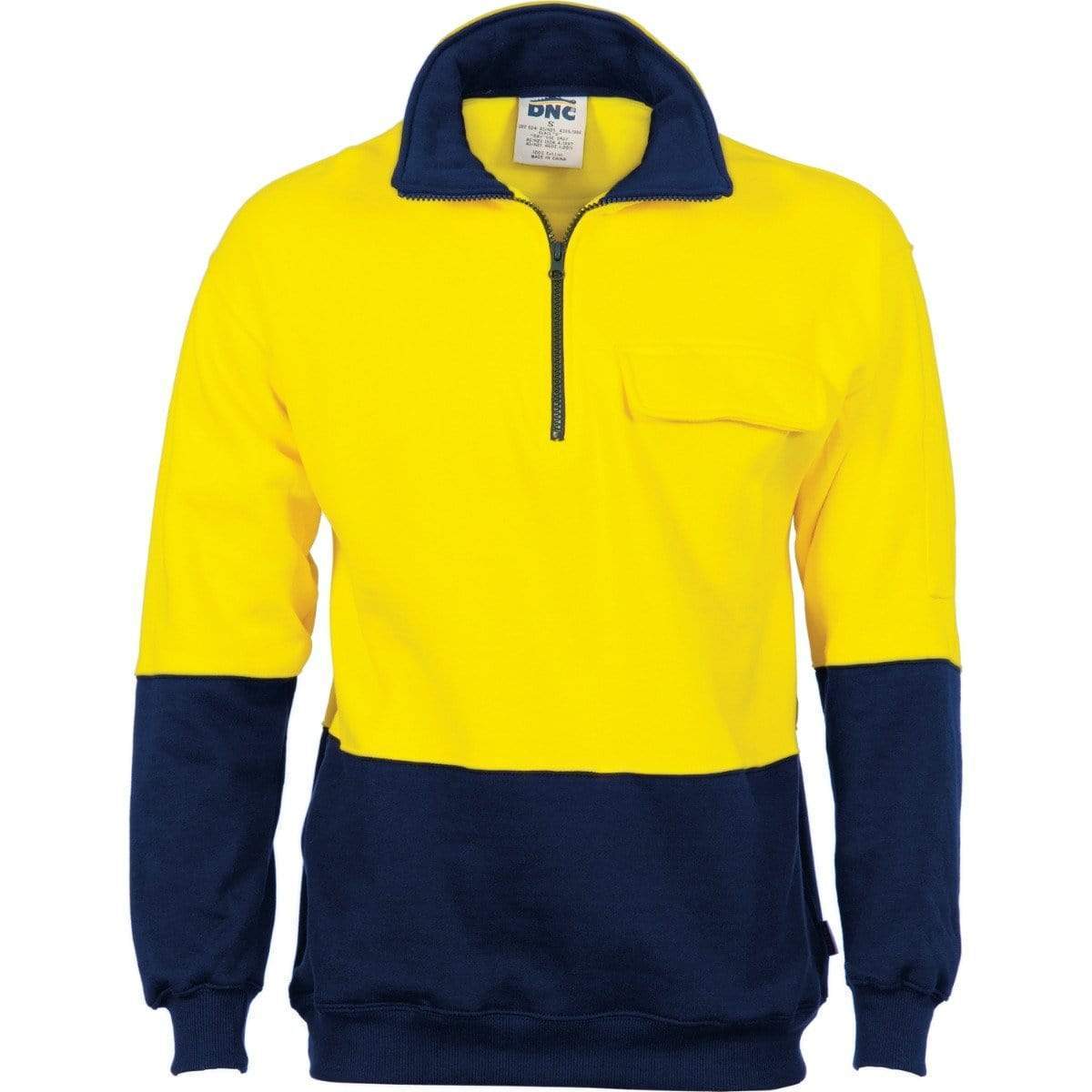 Dnc Workwear Hi-vis Two-tone 1/2 Zip Cotton Fleecy Windcheater  -3923 Work Wear DNC Workwear Yellow/Navy XS 
