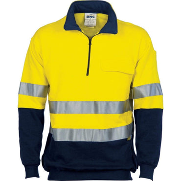 Dnc Workwear Hi-vis Two-tone 1/2 Zip Cotton Fleecy Windcheater With 3m R/tape - 3925 Work Wear DNC Workwear Yellow/Navy XS 