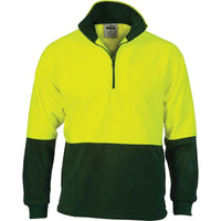 Dnc Workwear Hi-vis Two-tone 1/2 Zip Polar Fleece  - 3825 Work Wear DNC Workwear Yellow/Bottle Green 7XL 