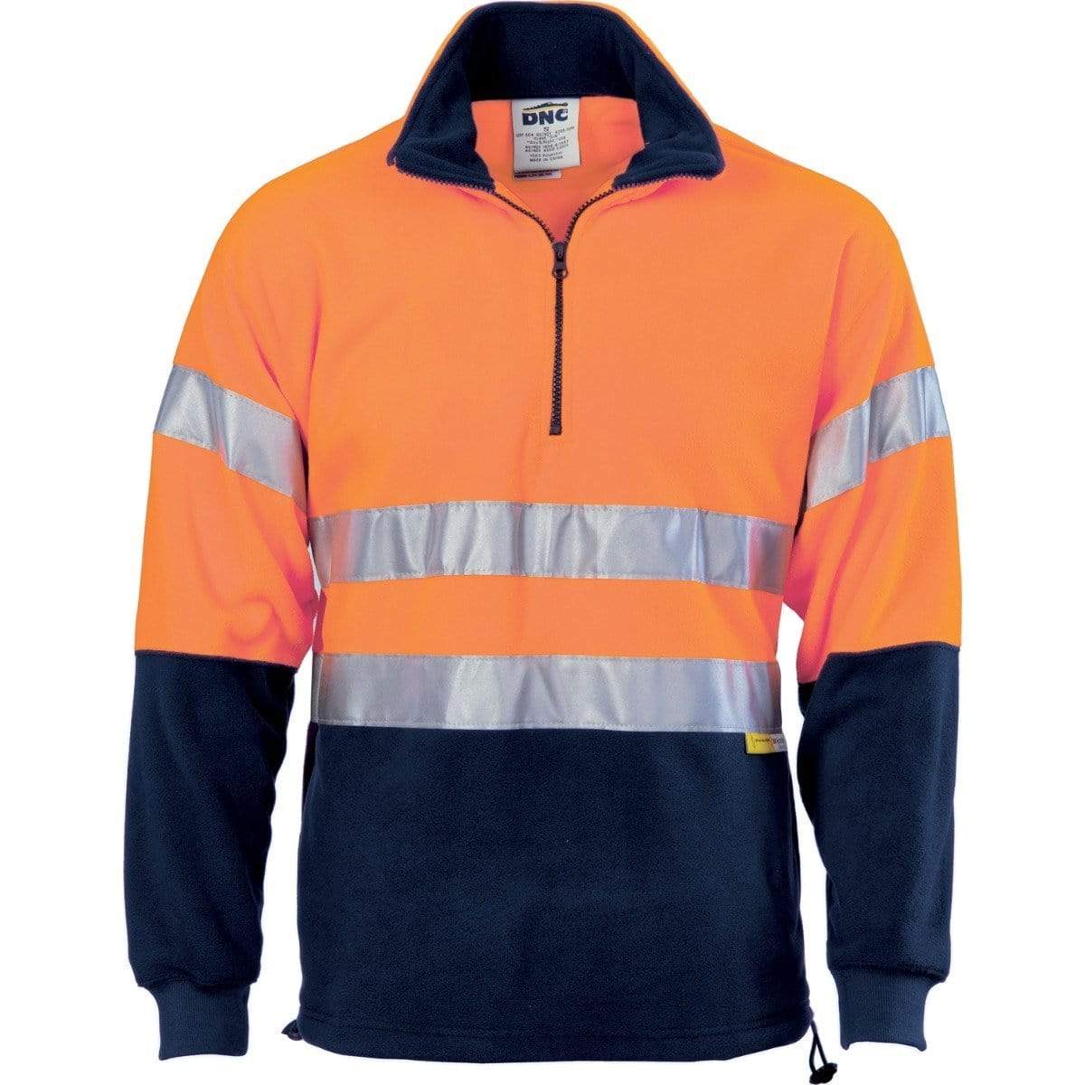 Dnc Workwear Hi-vis Two-tone 1/2 Zip Polar Fleece With 3m Reflective Tape - 3829 Work Wear DNC Workwear Orange/Navy XS 