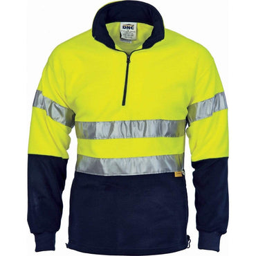 Dnc Workwear Hi-vis Two-tone 1/2 Zip Polar Fleece With 3m Reflective Tape - 3829 Work Wear DNC Workwear Yellow/Navy XS 