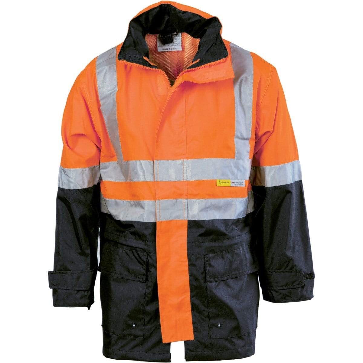 Dnc Workwear Hi-vis Two Tone Breathable Rain Jacket With 3m Reflective Tape - 3867 Work Wear DNC Workwear Orange/Navy S 