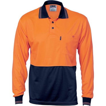 Dnc Workwear Hi-vis Two Tone Cool Breathe Long Sleeve Polo Shirt - 3813 Work Wear DNC Workwear Orange/Navy XS 