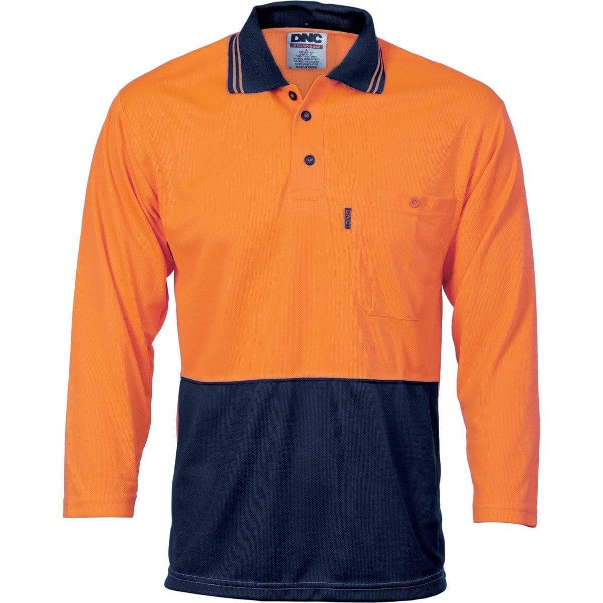 Dnc Workwear Hi-vis Two Tone Cool Breathe Polo Shirt 3/4 Sleeve - 3812 Work Wear DNC Workwear Orange/Navy S 