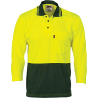 Dnc Workwear Hi-vis Two Tone Cool Breathe Polo Shirt 3/4 Sleeve - 3812 Work Wear DNC Workwear Yellow/Bottle Green S 