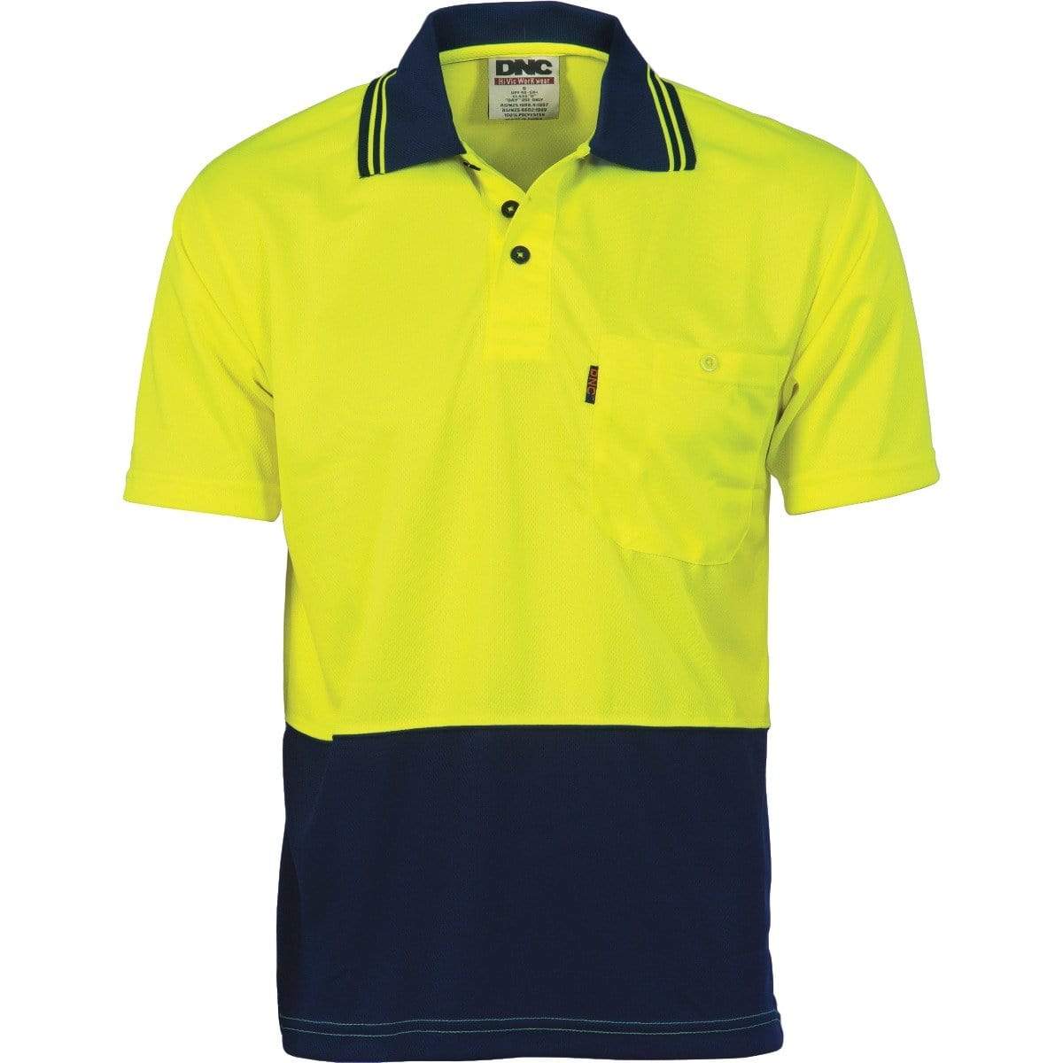 Dnc Workwear Hi-vis Two-tone Cool Breathe Short Sleeve Polo Shirt - 3811 Work Wear DNC Workwear Yellow/Navy XS 