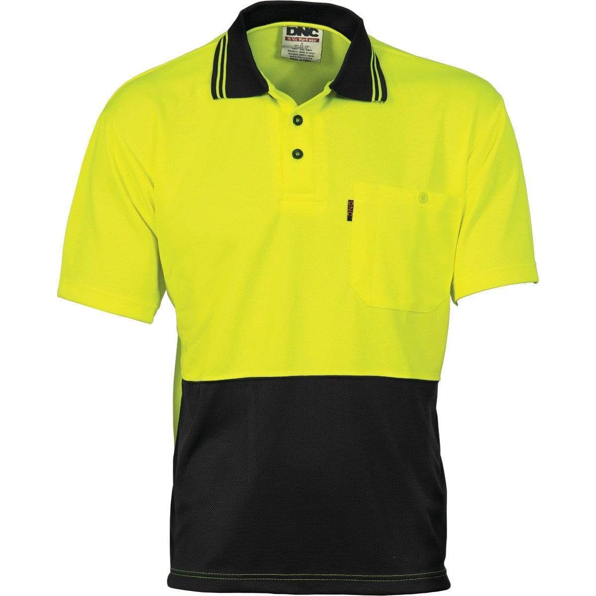 Dnc Workwear Hi-vis Two-tone Cool Breathe Short Sleeve Polo Shirt - 3811 Work Wear DNC Workwear Yellow/Black XS 