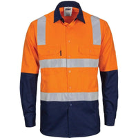 Dnc Workwear Hi-vis Two-tone Cool-breeze Long Sleeve Cotton Shirt With Hoop & Shoulder Csr Reflective Tape - 3747 Work Wear DNC Workwear Orange/Navy XS 