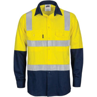 Dnc Workwear Hi-vis Two-tone Cool-breeze Long Sleeve Cotton Shirt With Hoop & Shoulder Csr Reflective Tape - 3747 Work Wear DNC Workwear Yellow/Navy XS 