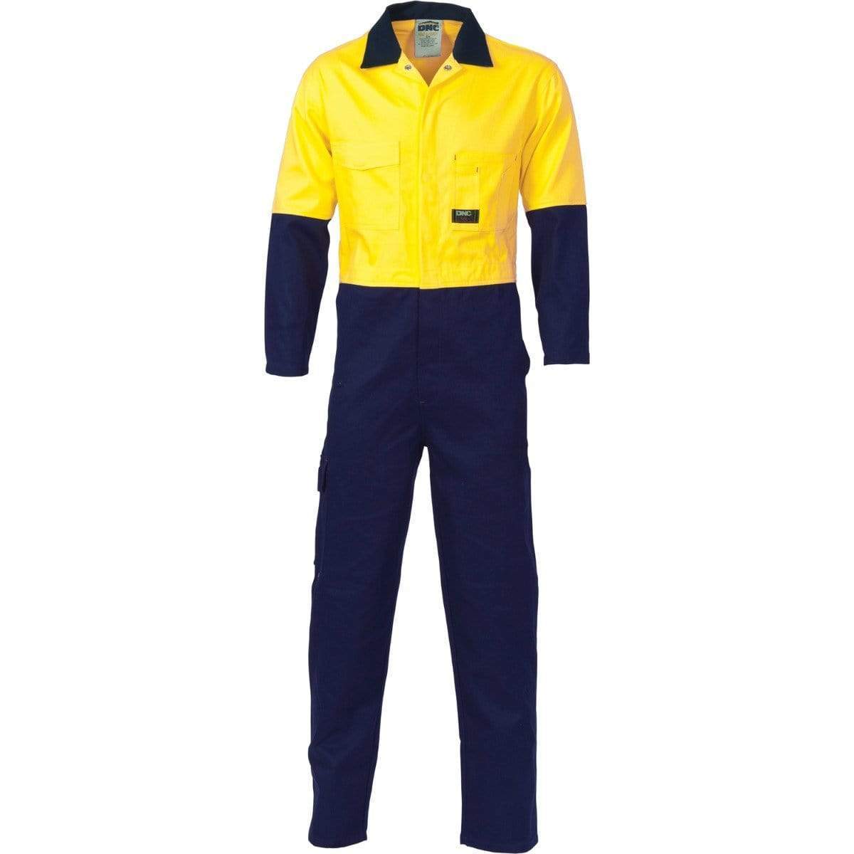 Dnc Workwear Hi-vis Two-tone Cotton Coverall - 3851 Work Wear DNC Workwear Yellow/Navy 77R 