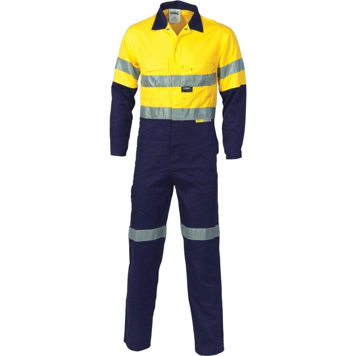 Dnc Workwear Hi-vis Two-tone Cotton Coverall With 3m Reflective Tape - 3855 Work Wear DNC Workwear Yellow/Navy 77R 