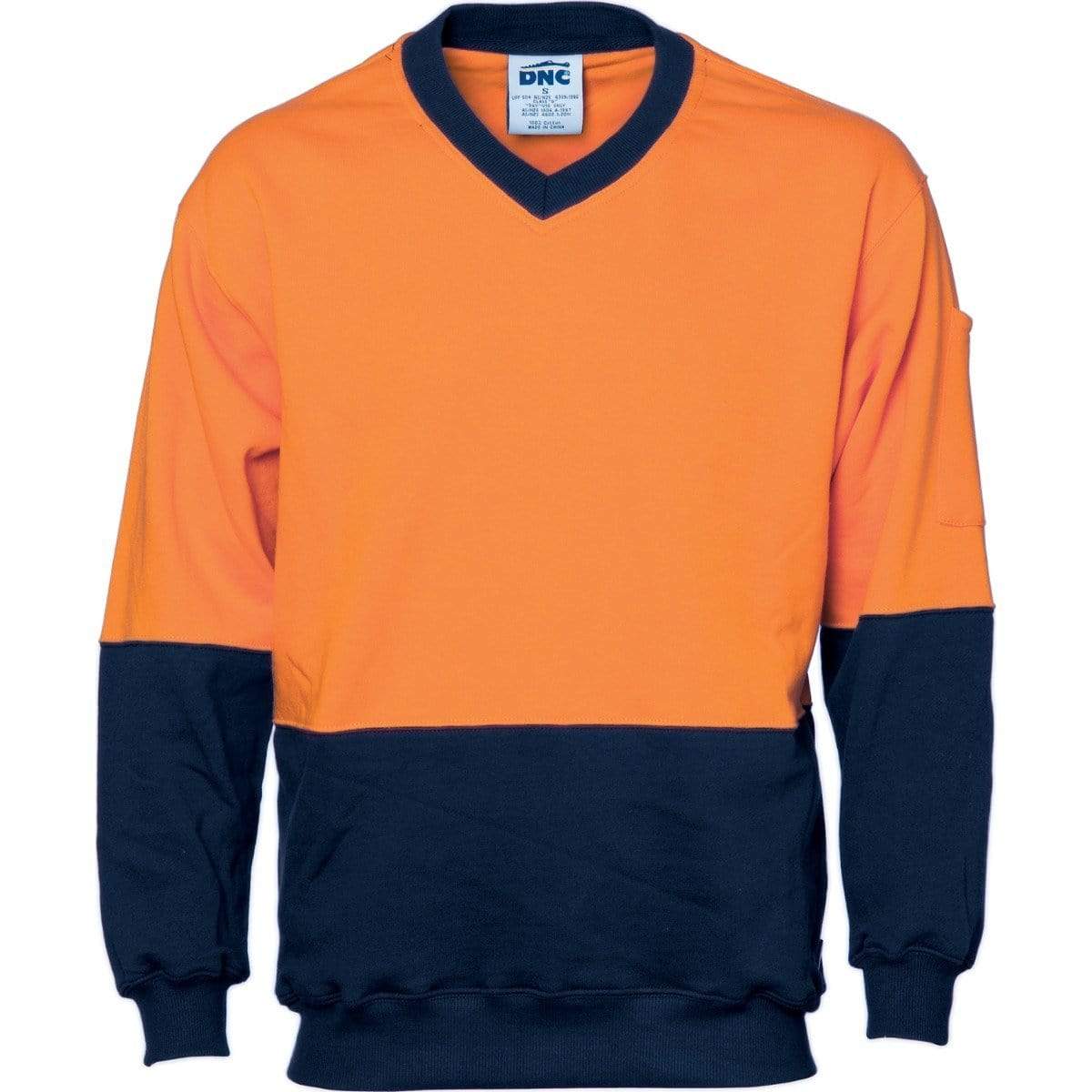 Dnc Workwear Hi-vis Two-tone Cotton Fleecy V-neck Sweatshirt - 3922 Work Wear DNC Workwear Orange/Navy XS 