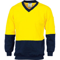 Dnc Workwear Hi-vis Two-tone Cotton Fleecy V-neck Sweatshirt - 3922 Work Wear DNC Workwear Yellow/Navy XS 
