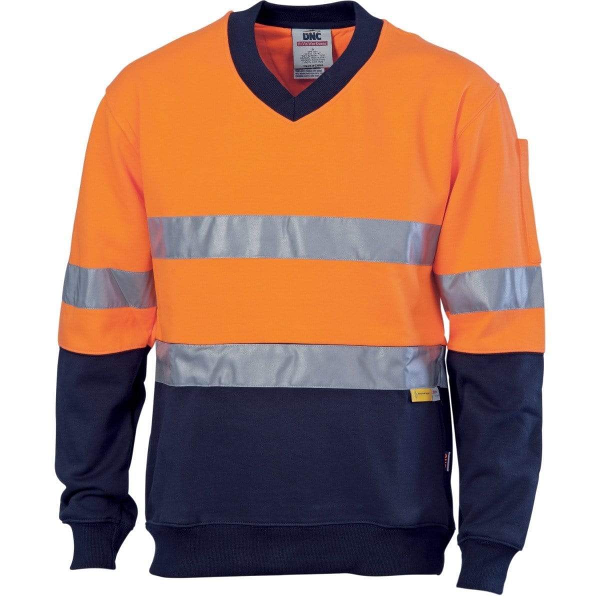 Dnc Workwear Hi-vis Two-tone Cotton Fleecy V-neck Sweatshirt With 3m R/tape - 3924 Work Wear DNC Workwear Orange/Navy 5XL 