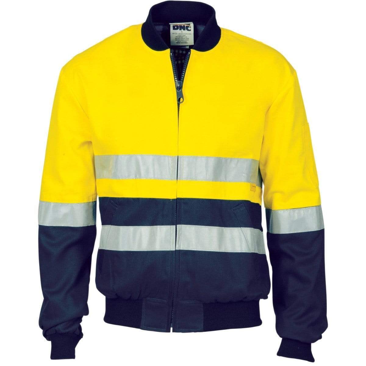 Dnc Workwear Hi-vis Two-tone D/n Cotton Bomber Jacket With 3m Reflective Tape - 3758 Work Wear DNC Workwear Yellow/Navy XS 