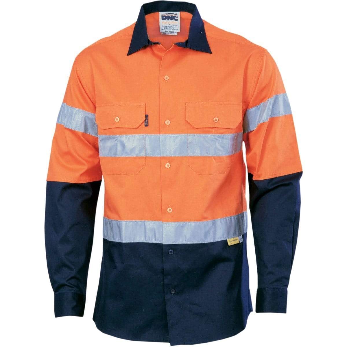 Dnc Workwear Hi-vis Two Tone Drill Long Sleeve Shirt With 3m 8910 Reflective Tape - 3836 Work Wear DNC Workwear Orange/Navy S 