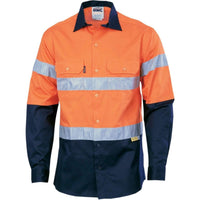 Dnc Workwear Hi-vis Two Tone Drill Long Sleeve Shirt With 3m 8910 Reflective Tape - 3836 Work Wear DNC Workwear Orange/Navy S 