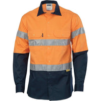 Dnc Workwear Hi-vis Two-tone Drill Long Sleeve Shirts With 3m 8906 Reflective Tape - 3736 Work Wear DNC Workwear Orange/Navy XS 