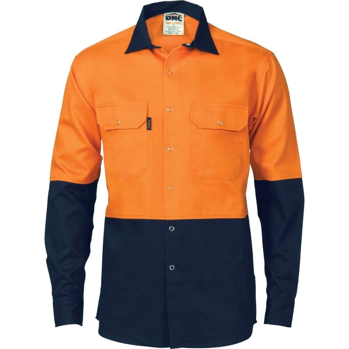 Dnc Workwear Hi-vis Two Tone Drill Shirt With Press Studs - 3838 Work Wear DNC Workwear Orange/Navy S 