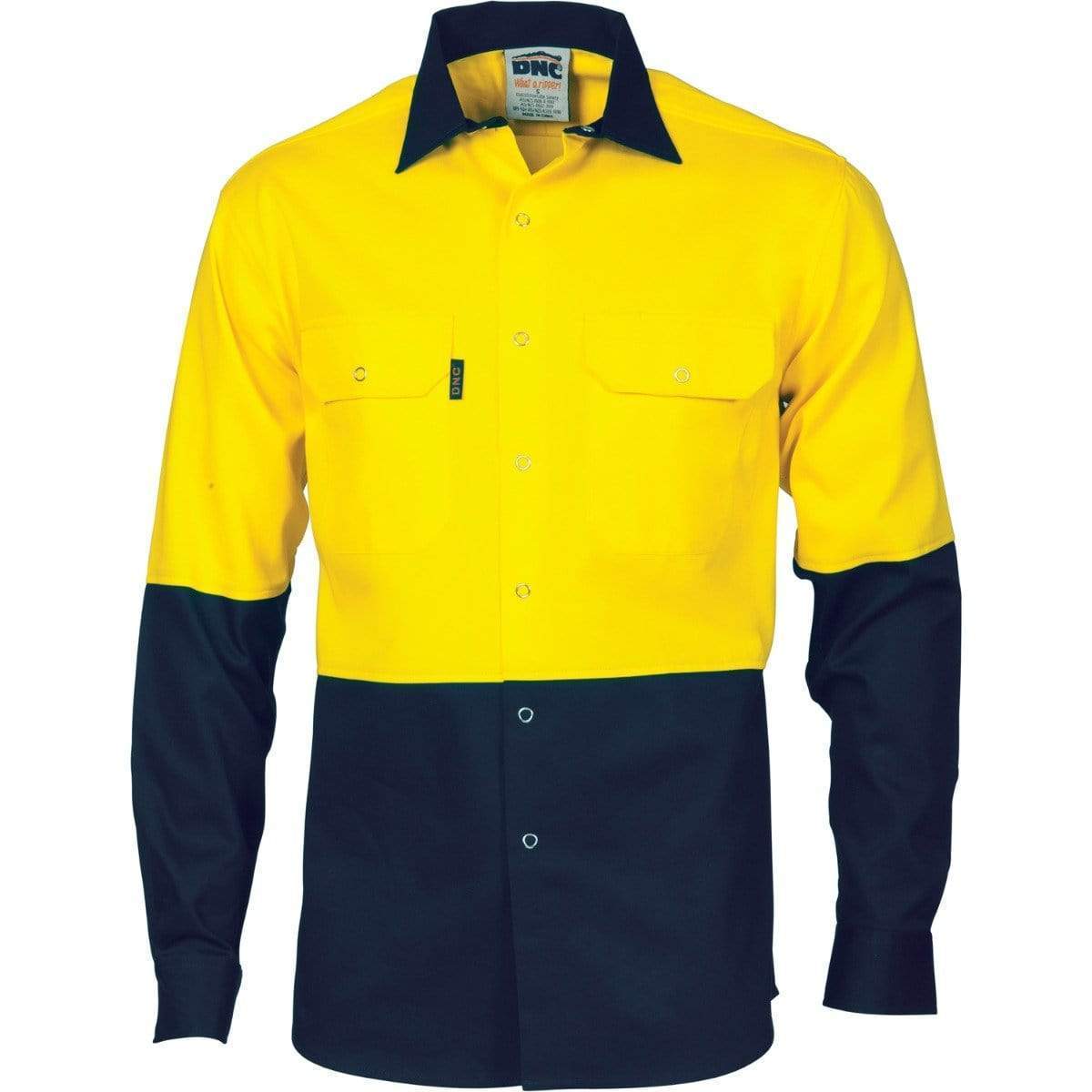 Dnc Workwear Hi-vis Two Tone Drill Shirt With Press Studs - 3838 Work Wear DNC Workwear Yellow/Navy S 