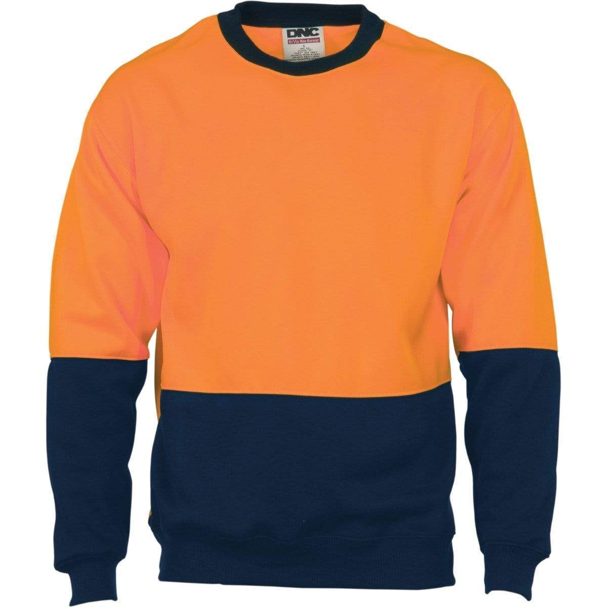 Dnc Workwear Hi-vis Two-tone Fleecy Crew-neck Sweatshirt (Sloppy Joe) - 3821 Work Wear DNC Workwear Orange/Navy XS 