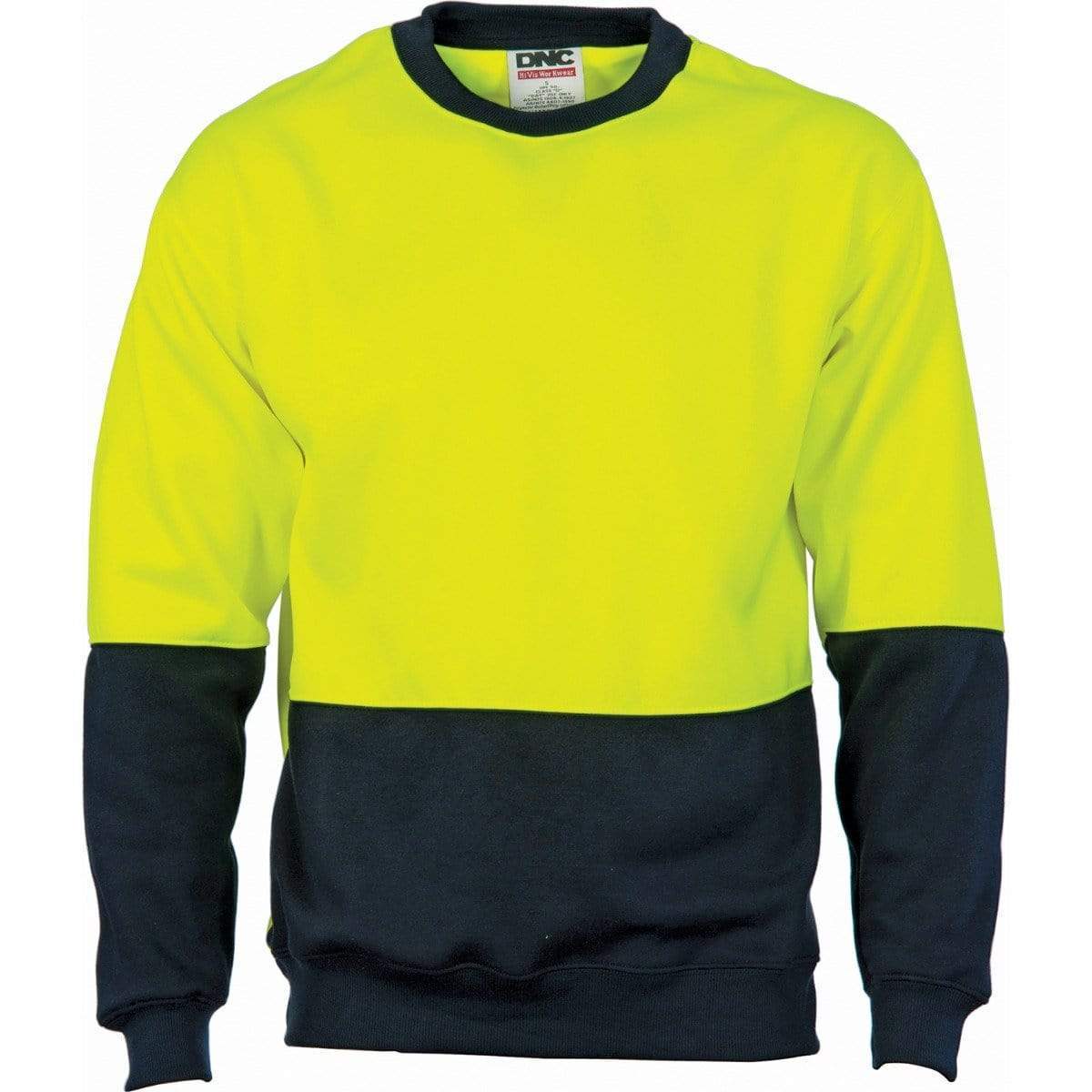 Dnc Workwear Hi-vis Two-tone Fleecy Crew-neck Sweatshirt (Sloppy Joe) - 3821 Work Wear DNC Workwear Yellow/Navy XS 