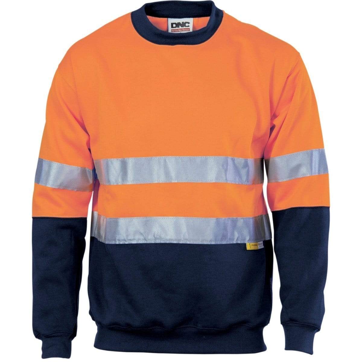 Dnc Workwear Hi-vis Two-tone Fleecy Crew-neck Sweatshirt (Sloppy Joe) With 3m R/tape - 3824 Work Wear DNC Workwear Orange/Navy 5XL 