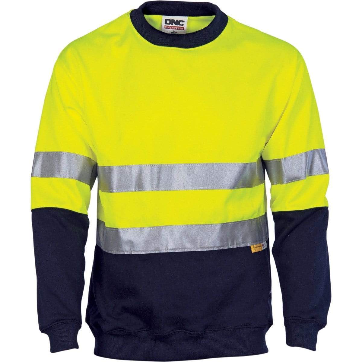 Dnc Workwear Hi-vis Two-tone Fleecy Crew-neck Sweatshirt (Sloppy Joe) With 3m R/tape - 3824 Work Wear DNC Workwear Yellow/Navy 5XL 