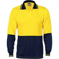 Dnc Workwear Hi-vis Two-tone Food Long Sleeve Industry Polo - 3904 Work Wear DNC Workwear Yellow/Navy XS 